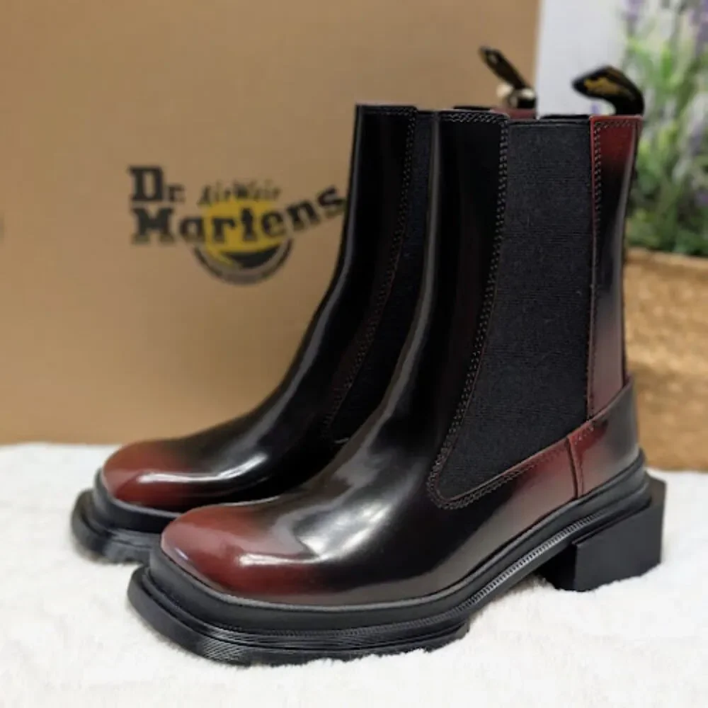 Dr. Martens Maybole Square Toe Black & Cherry Red Arcadia Chelsea Boots UK 5 NIB - Picture 4 of 14